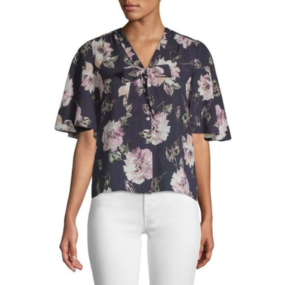 Rebecca Taylor Magnolia Stretch Silk Tie Front Top Size 12